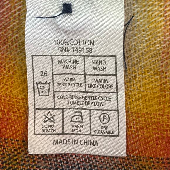 Nomad Orange Navy Plaid Flannel Button Up Waffle Knit Hood Mens MED Fall Casual - Picture 8 of 8